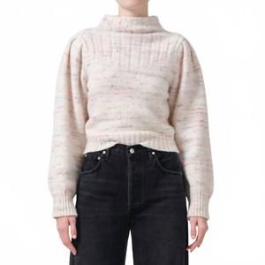 NEW CITIZENS OF HUMANITY claudia turtleneck puff sleeve sweater in confetti marl